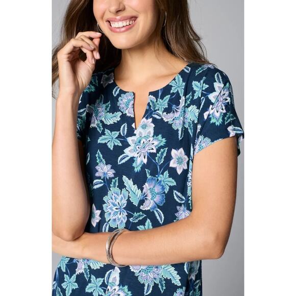 NWT $119 J. Jill Split-Neck Floral Blue Maxi Dress Women’s XL - Picture 3 of 8